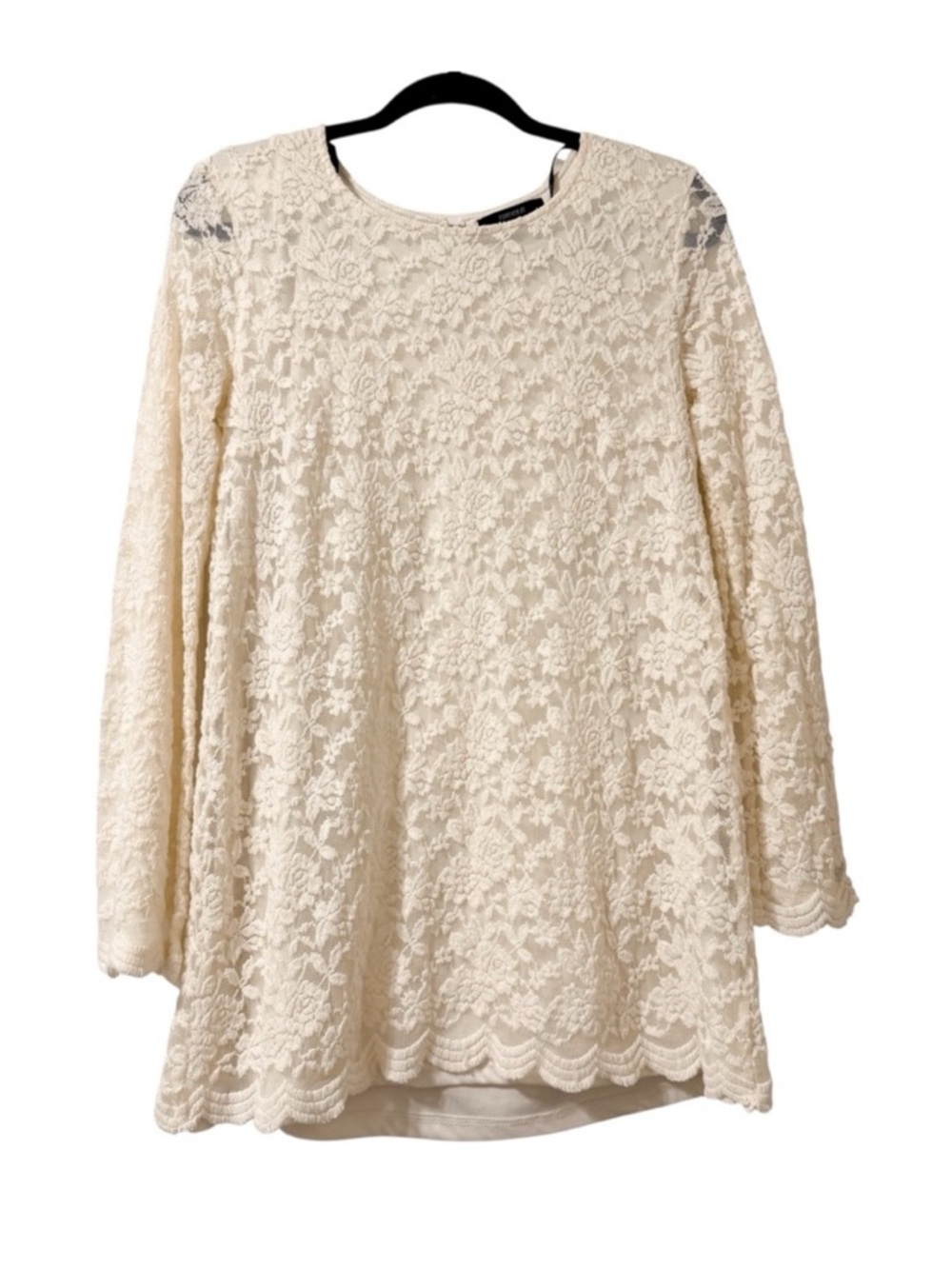 Forever 21 Cream Off White Floral Lace Long Bell Sleeve Mini Dress Size Large